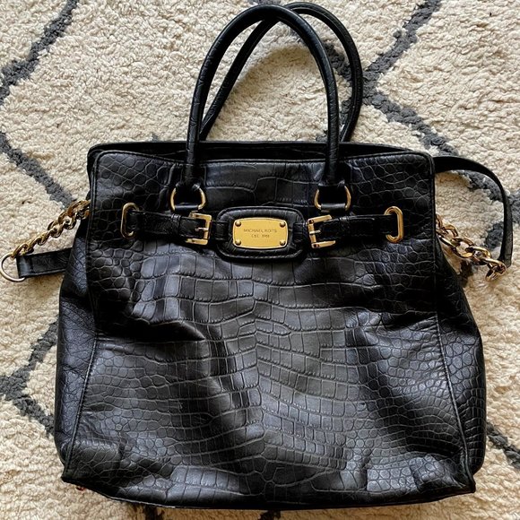 Michael Kors Hamilton Black Alligator Skin Handbag - Picture 1 of 4
